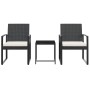 Set comedor de jardín 3 pzas con cojines PP aspecto ratán negro