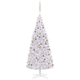 Árbol de Navidad preiluminado con luces y bolas blanco 400 cm