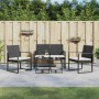 Set comedor de jardín 5 pzas con cojines PP aspecto ratán negro
