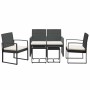 Set comedor de jardín 5 pzas con cojines PP aspecto ratán negro