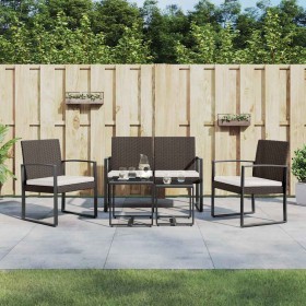 Set comedor de jardín 5 pzas y cojines PP aspecto ratán marrón