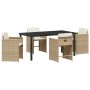 Conjunto de Comedor de Jardín 5 pcs Beige ratán sintético