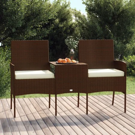 Sofá de jardín de 2 plazas con mesita ratán sintético marrón de vidaXL, Sofás de exterior - Ref: Foro24-317622, Precio: 154,8...