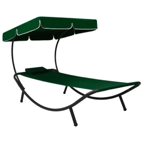 Garden lounger with awning and green cushion by vidaXL, Loungers - Ref: Foro24-313534, Price: 98,57 €, Discount: %