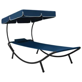 Garden lounger with canopy and blue cushion by vidaXL, Loungers - Ref: Foro24-313535, Price: 87,70 €, Discount: %