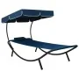 Garden lounger with canopy and blue cushion by vidaXL, Loungers - Ref: Foro24-313535, Price: 87,70 €, Discount: %