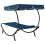 Garden lounger with canopy and blue cushion by vidaXL, Loungers - Ref: Foro24-313535, Price: 87,70 €, Discount: %