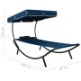 Garden lounger with canopy and blue cushion by vidaXL, Loungers - Ref: Foro24-313535, Price: 87,70 €, Discount: %