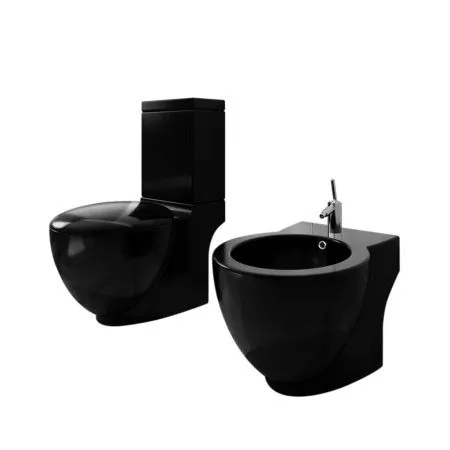 WC- und Bidet-Set aus schwarzer Keramik von vidaXL, Badewannen und Bidets - Ref: Foro24-270060, Preis: 411,70 €, Rabatt: %
