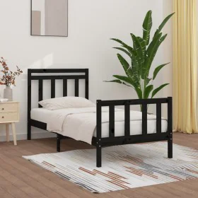 Solid black pine wood bed frame 100x200 cm by vidaXL, Beds and slatted bases - Ref: Foro24-3107022, Price: 131,85 €, Discount: %