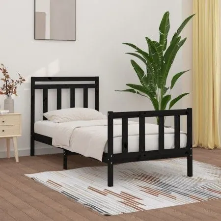 Solid black pine wood bed frame 100x200 cm by vidaXL, Beds and slatted bases - Ref: Foro24-3107022, Price: 131,85 €, Discount: %