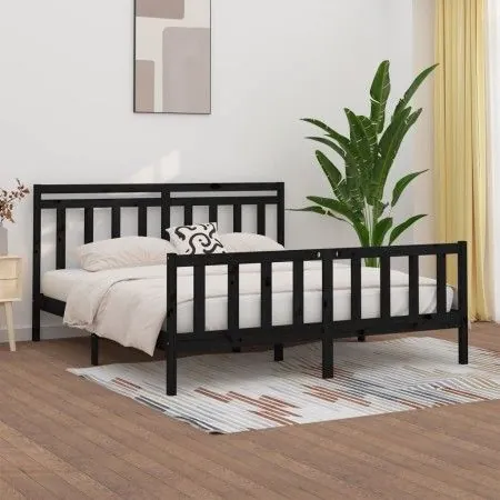 Solid black pine wood bed frame 200x200 cm by vidaXL, Beds and slatted bases - Ref: Foro24-3107052, Price: 204,25 €, Discount: %