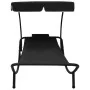 Garden lounger with awning and black cushion by vidaXL, Loungers - Ref: Foro24-313533, Price: 91,52 €, Discount: %