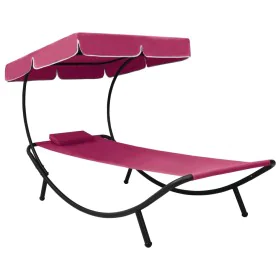 Garden lounger with awning and pink cushion by vidaXL, Loungers - Ref: Foro24-313536, Price: 98,57 €, Discount: %
