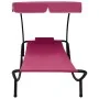 Garden lounger with awning and pink cushion by vidaXL, Loungers - Ref: Foro24-313536, Price: 98,57 €, Discount: %