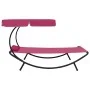 Garden lounger with awning and pink cushion by vidaXL, Loungers - Ref: Foro24-313536, Price: 98,57 €, Discount: %