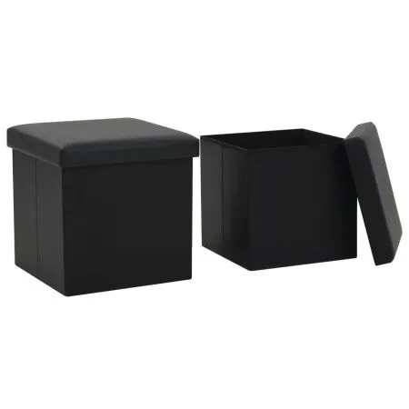 Folding storage stools 2 pcs black synthetic leather by vidaXL, Folding stools and chairs - Ref: Foro24-247083, Price: 40,63 ...