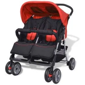 Red and black steel twin stroller by vidaXL, Baby strollers - Ref: Foro24-10108, Price: 194,25 €, Discount: %