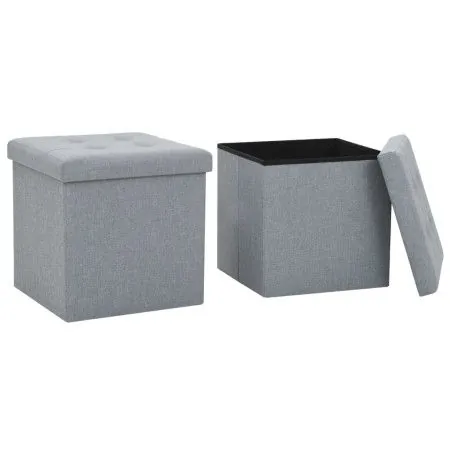 Taburetes almacenaje plegables 2 uds lino sintético gris claro by vidaXL, Folding stools and chairs - Ref: Foro24-247080, Pri...