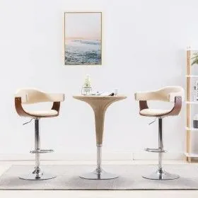 Kitchen stools 2 units, curved wood, synthetic cream leather by vidaXL, Kitchen stools - Ref: Foro24-283114, Price: 273,56 €,...