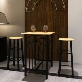 Brown wood breakfast/dining table set with black steel by vidaXL, Furniture sets for kitchens and dining rooms - Ref: Foro24-...