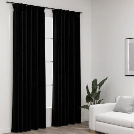 Blackout curtains with hooks linen look 2 pcs black 140x225cm by vidaXL, Curtains and curtains - Ref: Foro24-321157, Price: 4...