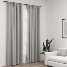 Blackout curtains with hooks linen look 2 pcs gray 140x225 cm by vidaXL, Curtains and curtains - Ref: Foro24-321173, Price: 4...