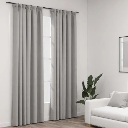 Blackout curtains with hooks linen look 2 pcs gray 140x225 cm by vidaXL, Curtains and curtains - Ref: Foro24-321173, Price: 4...