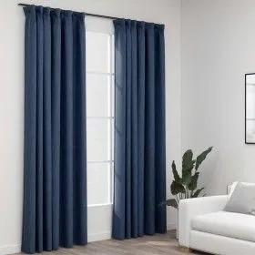 Blackout curtains with hooks linen look 2 pcs blue 140x245 cm by vidaXL, Curtains and curtains - Ref: Foro24-321182, Price: 4...