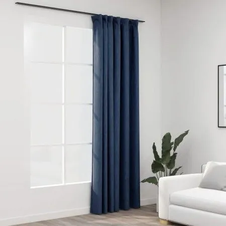 Blackout curtain with hooks in blue linen look 290x245 cm by vidaXL, Curtains and curtains - Ref: Foro24-321183, Price: 37,46...