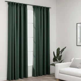 Blackout curtains with hooks linen look 2 pcs green 140x225cm by vidaXL, Curtains and curtains - Ref: Foro24-321189, Price: 4...