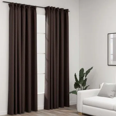 Blackout curtains hooks linen look 2 pcs gray taupe 140x225cm by vidaXL, Curtains and curtains - Ref: Foro24-321205, Price: 5...