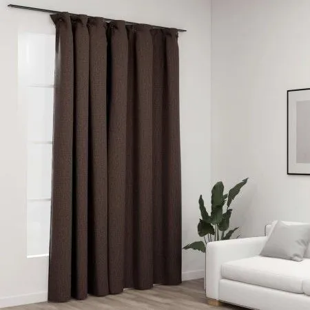 Cortina opaca con ganchos look de lino gris taupe 290x245 cm de vidaXL, Cortinas y visillos - Ref: Foro24-321207, Precio: 44,...