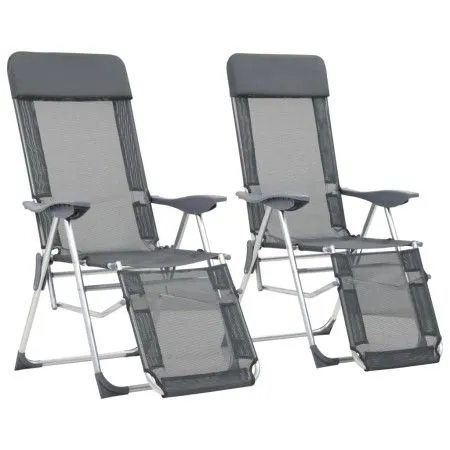 Klappbare Campingstühle mit Fußstütze 2 Stück Textilene grau von vidaXL, Gartenstühle - Ref: Foro24-360145, Preis: 175,05 €, ...