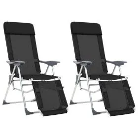 Sillas de camping plegables reposapiés 2 uds textilene negro de vidaXL, Sillas de jardín - Ref: Foro24-360146, Precio: 175,85...