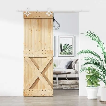 Schiebetür mit Beschlägen aus massivem Kiefernholz, 85 x 210 cm von vidaXL, Türen - Ref: Foro24-3203171, Preis: 199,57 €, Rab...