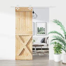 Schiebetür mit Beschlägen aus massivem Kiefernholz, 70 x 210 cm von vidaXL, Türen - Ref: Foro24-3203169, Preis: 176,04 €, Rab...