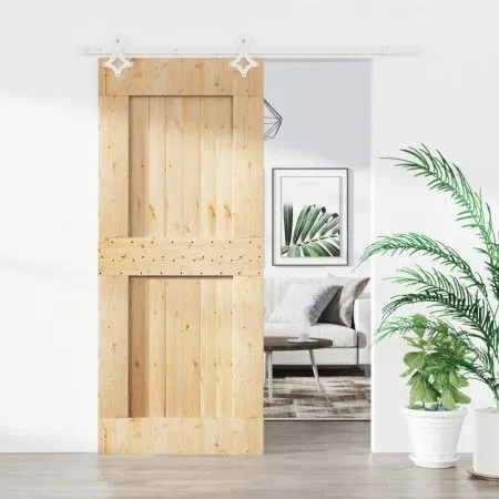 Schiebetür mit Beschlägen aus massivem Kiefernholz 80x210 cm von vidaXL, Türen - Ref: Foro24-3203166, Preis: 202,55 €, Rabatt: %