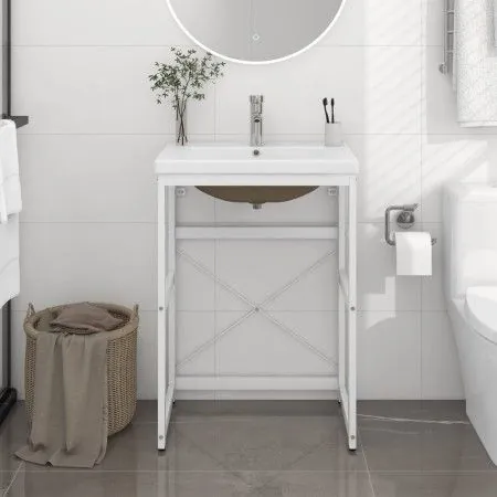 Bathroom structure with built-in white iron sink by vidaXL, bathroom vanities - Ref: Foro24-3101386, Price: 160,95 €, Discoun...