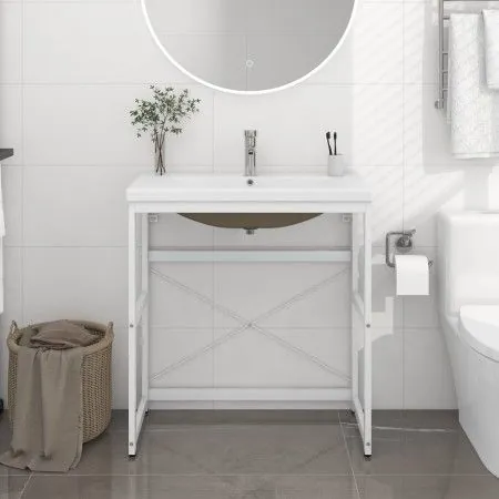Estructura de baño con lavabo incorporado hierro blanco de vidaXL, Tocadores de baño - Ref: Foro24-3101387, Precio: 191,56 €,...