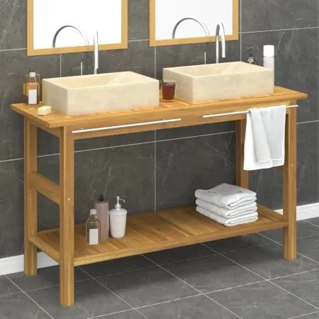 Tocador de baño madera maciza de teca con lavabos mármol crema de vidaXL, Tocadores de baño - Ref: Foro24-3096578, Precio: 46...