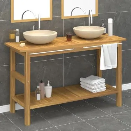 Tocador de baño madera maciza de teca con lavabos mármol crema de vidaXL, Tocadores de baño - Ref: Foro24-3096580, Precio: 44...
