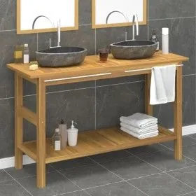 Badezimmerschrank mit Waschbecken aus Flussstein und massivem Teakholz. von vidaXL, Badezimmerwaschtische - Ref: Foro24-30965...