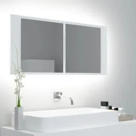 Badezimmerspiegelschrank mit LED-Licht aus weißem Acryl 100x12x45 cm von vidaXL, Badezimmerwaschtische - Ref: Foro24-804980, ...