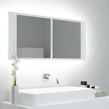 Badezimmerspiegelschrank mit LED-Licht aus weißem Acryl 100x12x45 cm von vidaXL, Badezimmerwaschtische - Ref: Foro24-804980, ...