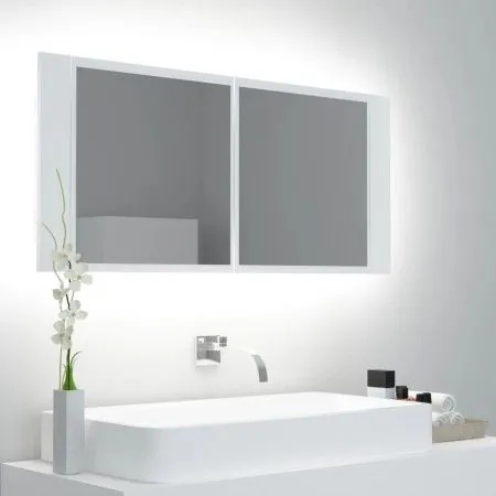Bathroom mirror cabinet with LED light white acrylic 100x12x45 cm by vidaXL, bathroom vanities - Ref: Foro24-804980, Price: 6...