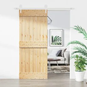 Schiebetür mit Beschlägen aus massivem Kiefernholz, 85 x 210 cm von vidaXL, Türen - Ref: Foro24-3203217, Preis: 168,92 €, Rab...