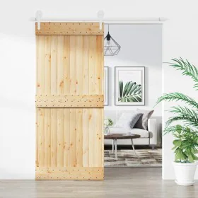 Schiebetür mit Beschlägen aus massivem Kiefernholz, 90 x 210 cm von vidaXL, Türen - Ref: Foro24-3203218, Preis: 190,91 €, Rab...