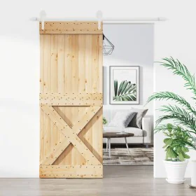 Puerta corredera con herrajes madera maciza de pino 85x210 cm von vidaXL, Türen - Ref: Foro24-3203225, Preis: 198,78 €, Rabat...