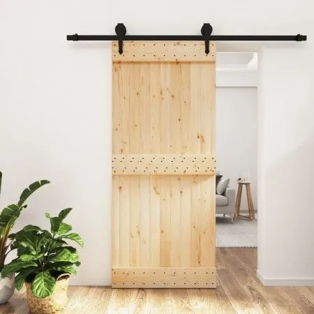 Puerta corredera con herrajes madera maciza de pino 90x210 cm de vidaXL, Puertas - Ref: Foro24-3203233, Precio: 173,25 €, Des...